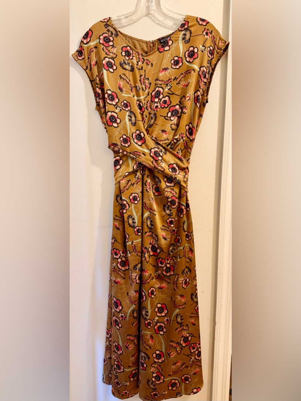 Mikarose Sun Rose Dessert Midi Dress Satin with Twist Front Tie Back